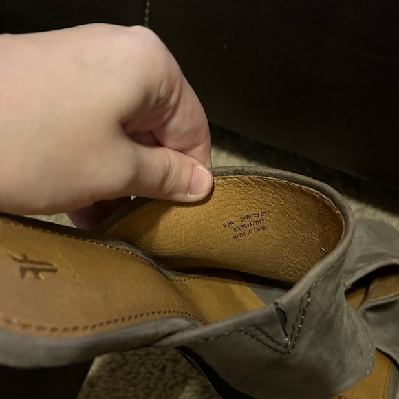 Frye Blake Leather Suede Slip On Block Heel Mules in Ash Taupe Women’s Size 9.5 - Picture 9 of 9